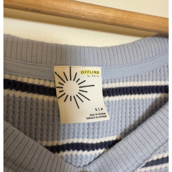 Offline by Aerie Waffle Knit Long Sleeve Top - Blue Stripes - Size Small - Picture 5 of 5